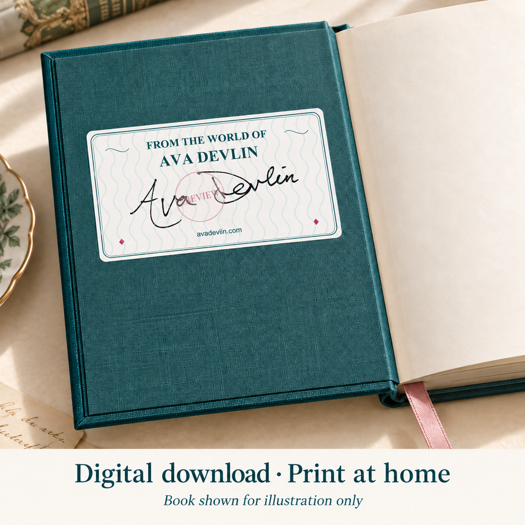 Digital bookplate inside an illustrative book, with preview stamp and translucent wavy watermark.